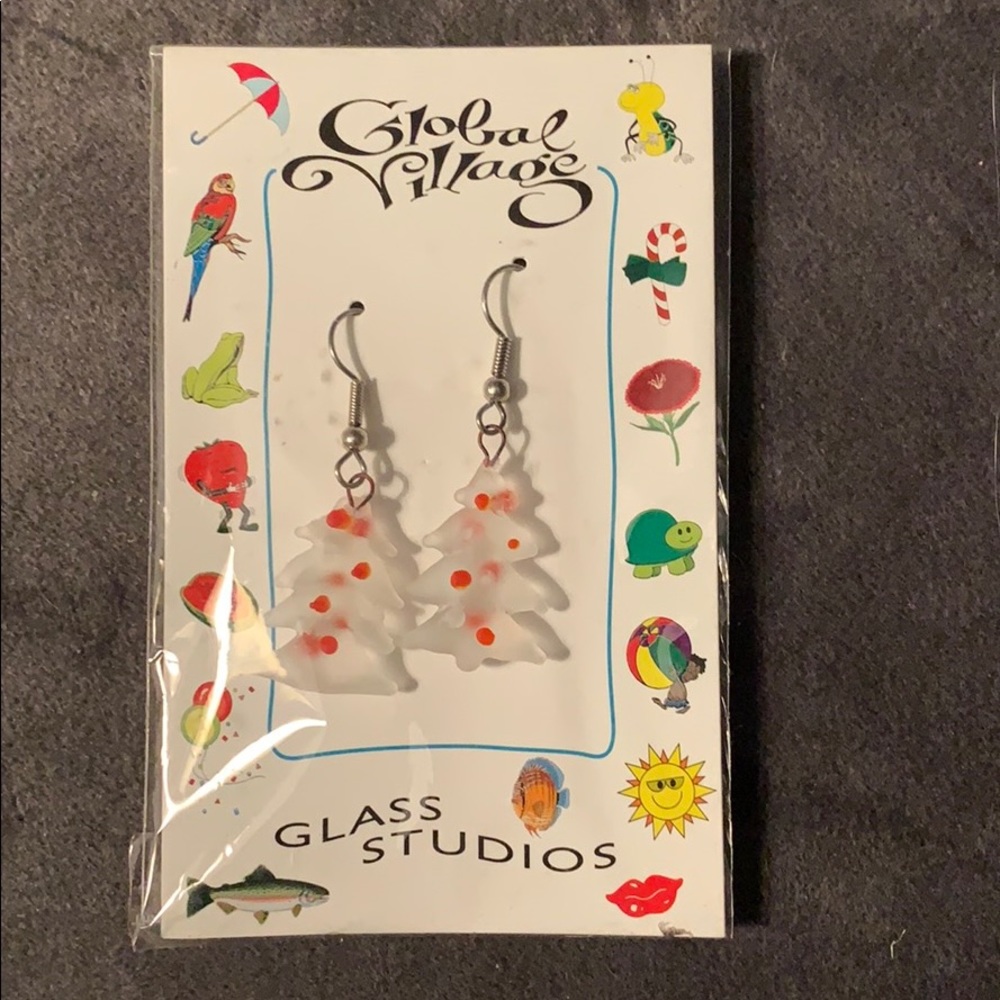 Frosted glass Christmas tree earrings